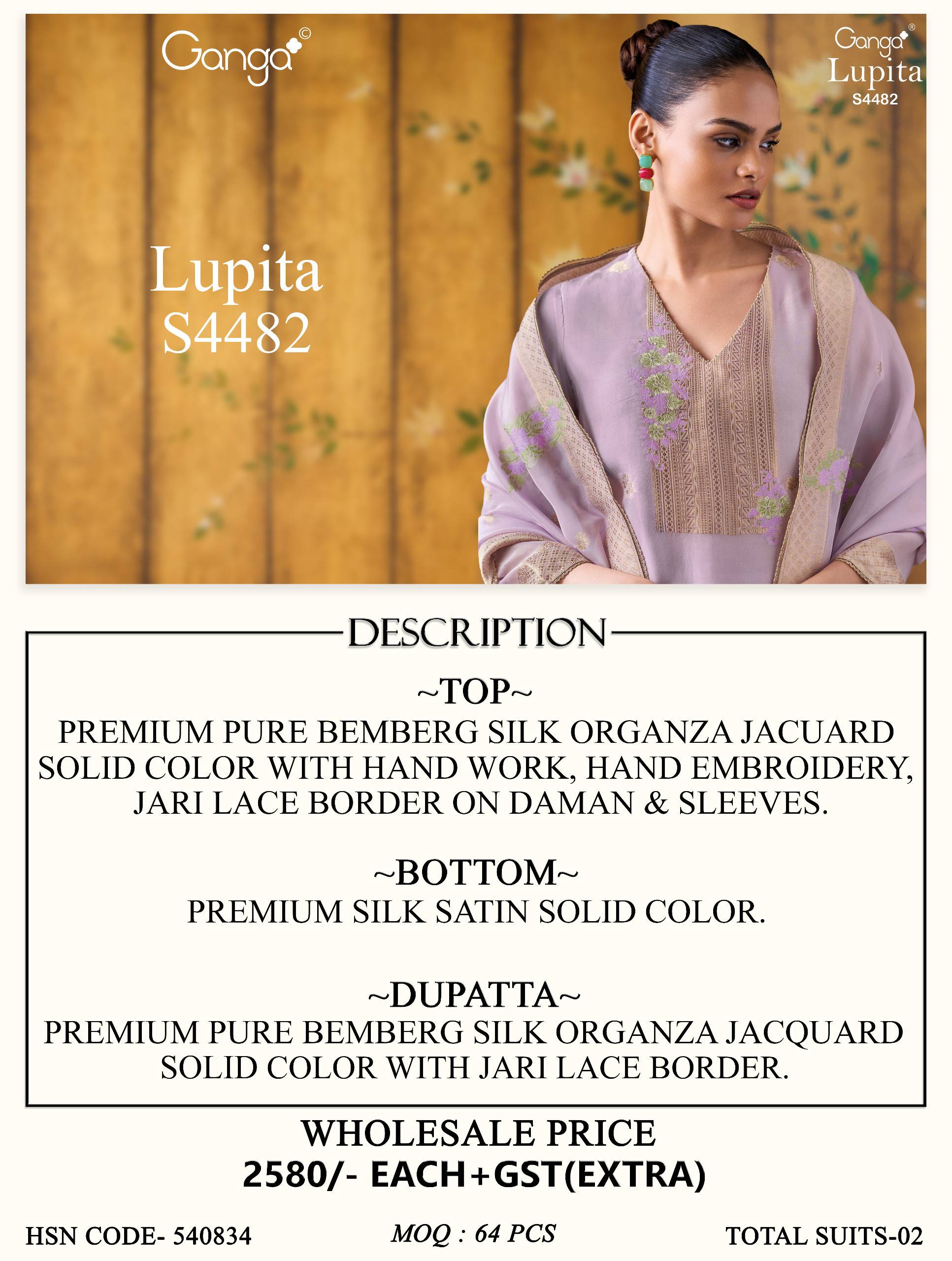 LUPITA 4482 Series By GANGA FASHION Stylish Beautiful Colourful PURE SILK Dresses At Wholesale Price